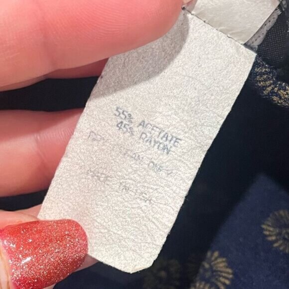 Toby Vintage Navy Blue Fan Print Wrap Blouse Long Sleeve Size 4 - Picture 3 of 5